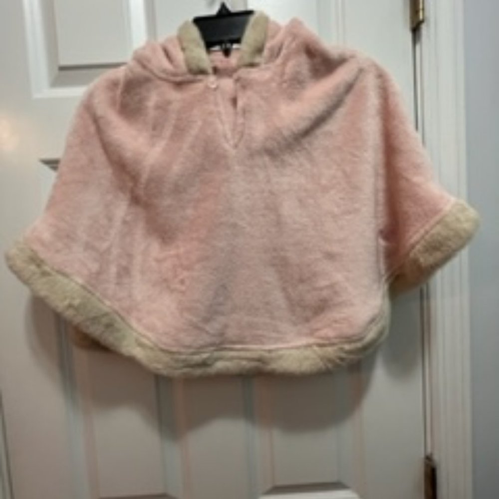 BCBG size 6 faux fur cape pink and tan
